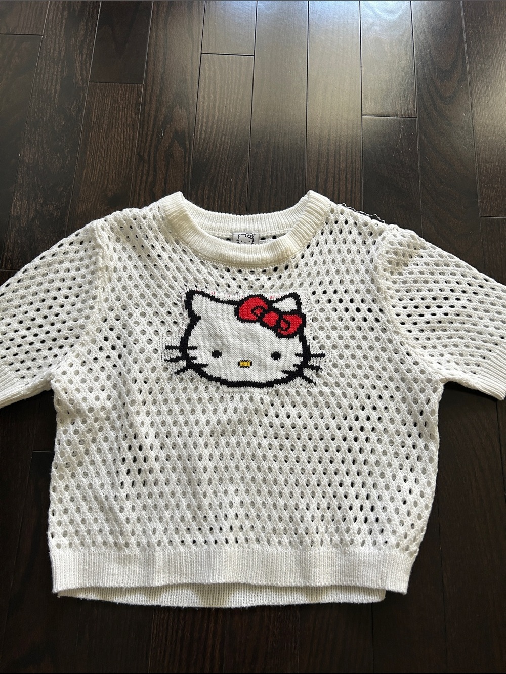 Hello Kitty White Knit Mesh Sweater Top, Ladies Medium